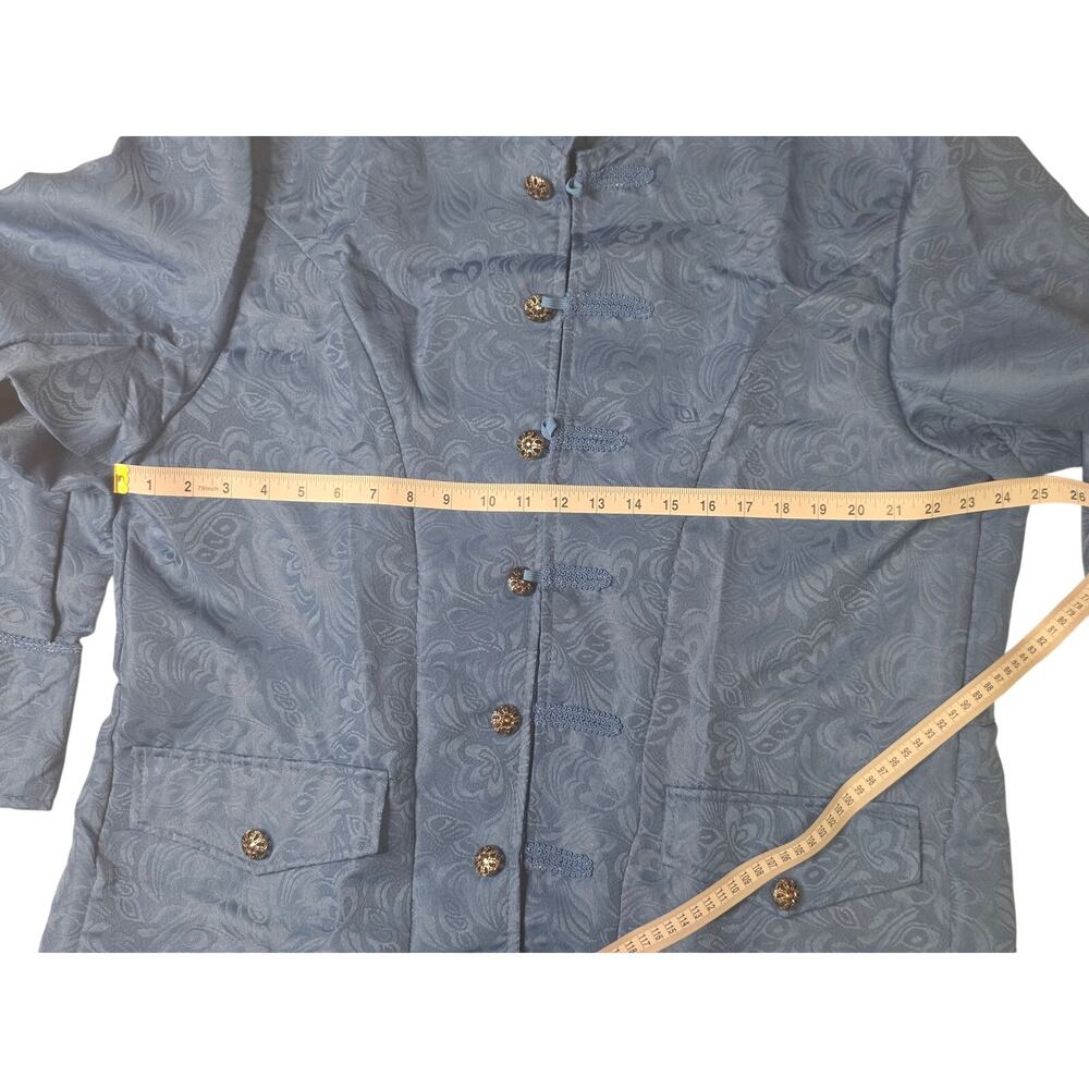 Blue Jacquard Tunic Jacket 3XL Mandarin Collar Ornate Button Damask Cosplay - Picture 7 of 10